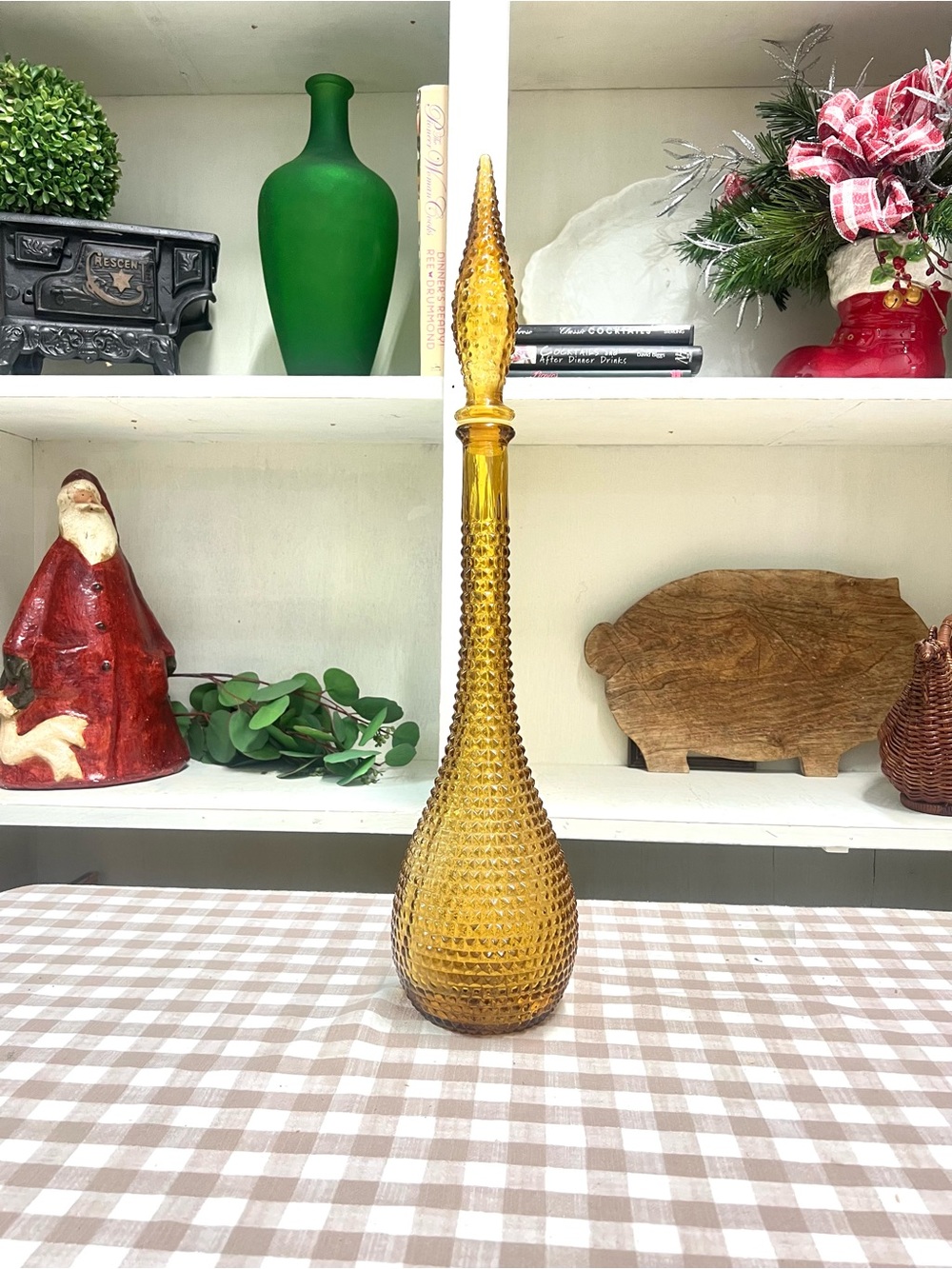 Vintage Italy amber glass genie bottle mid century retro decor